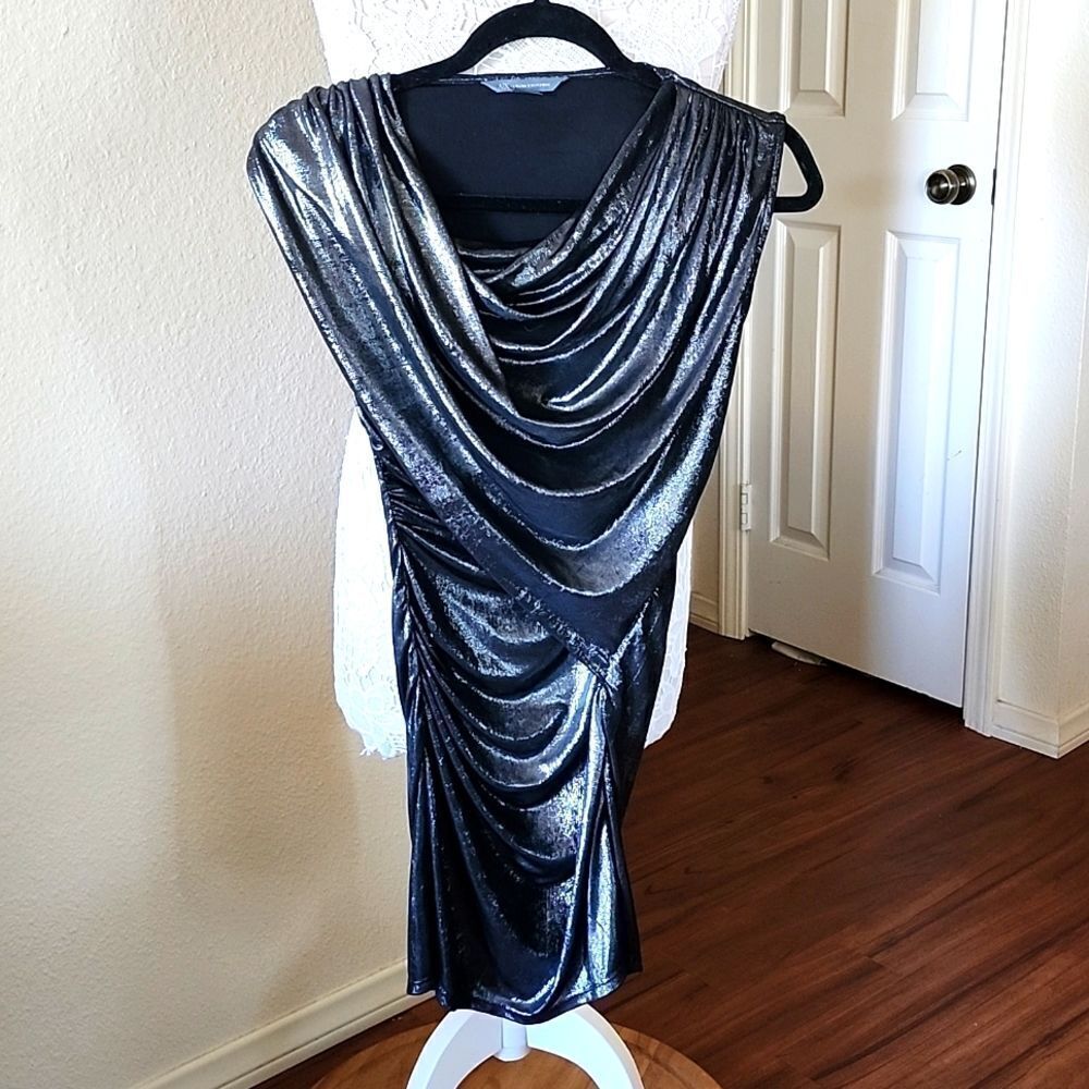 Armani Exchange Cowl Neck Sleeveless Metallic Mob Wife‎ Vibe  Dress Size XS
